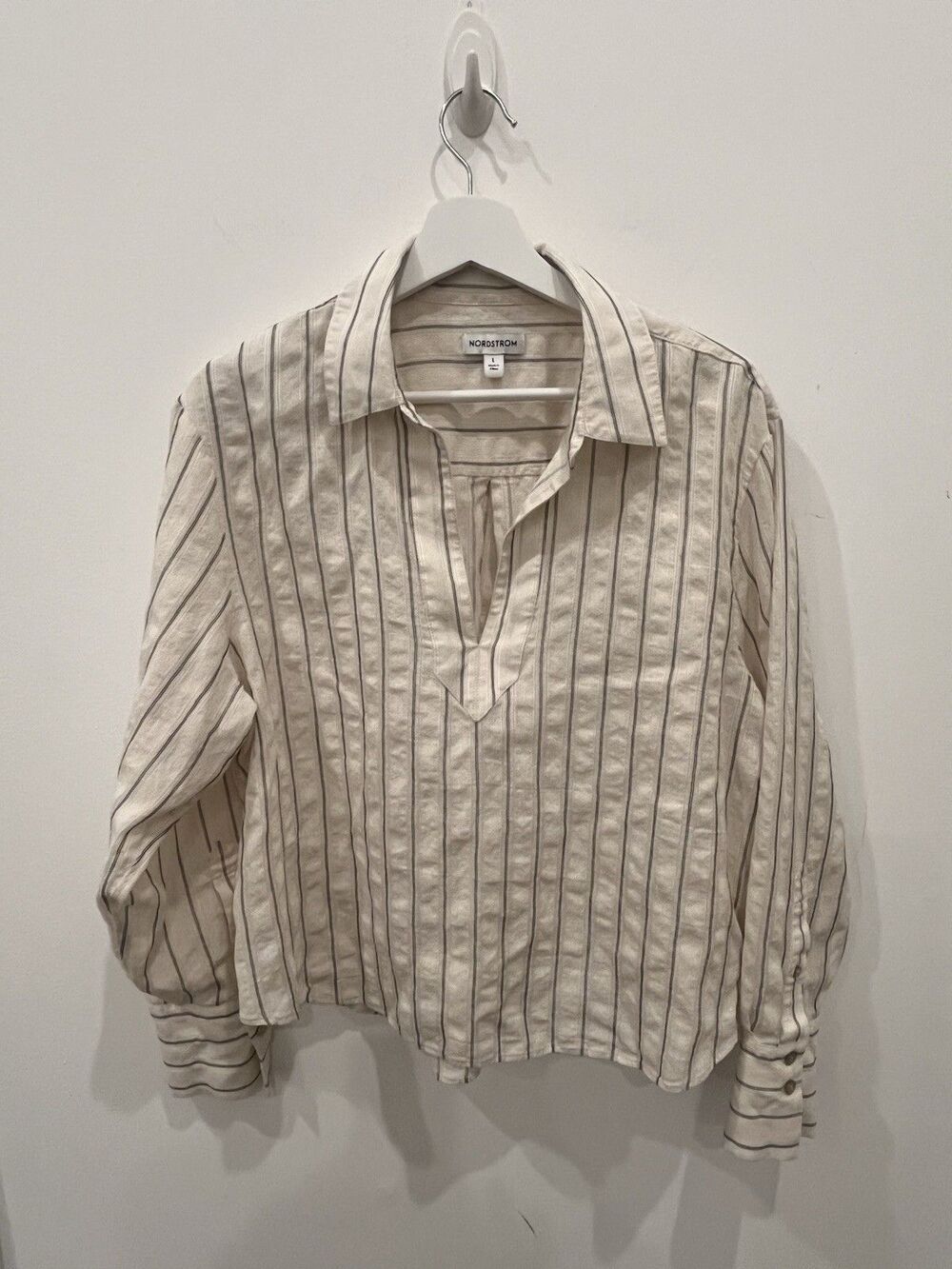Nordstrom Striped Popover Sz Large Linen Blend Coastal Beach Casual